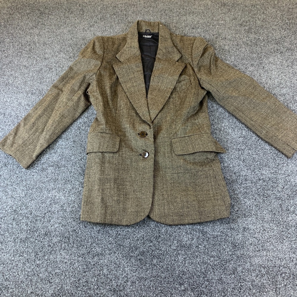 La Mer Blazer Jacket Womens S Brown Wool Notch Lapel Single Breasted Formal READ